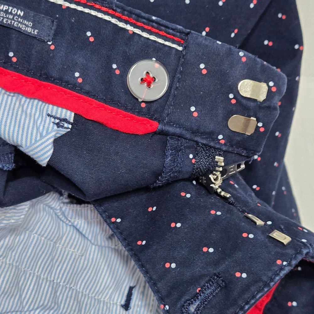 Tommy Hilfiger Hampton Stretch Slim Chino Navy Blue Dots Pants Mid Rise Size 8 - Picture 11 of 13